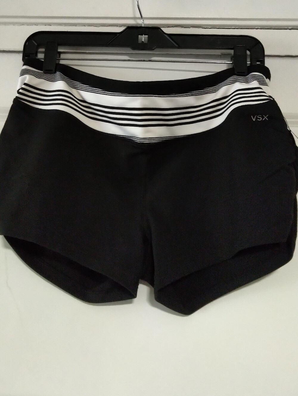 NWT Victoria's Secret VSX Black Athletic Shorts with White Striped Waistband- L